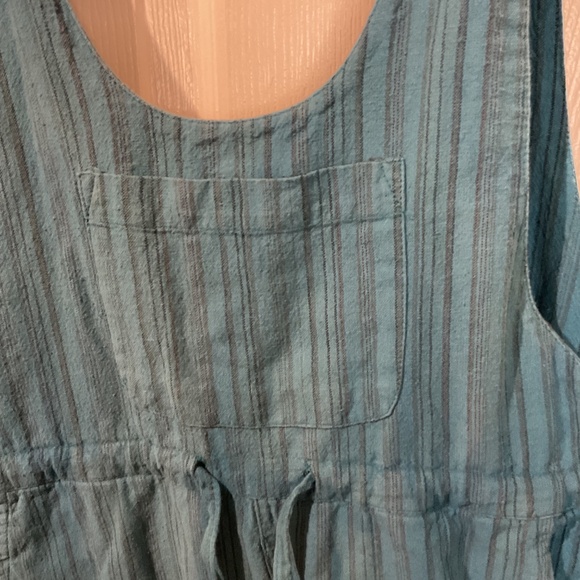 Teal Boho Striped Tie Strap Capri Overalls - Picture 4 of 6